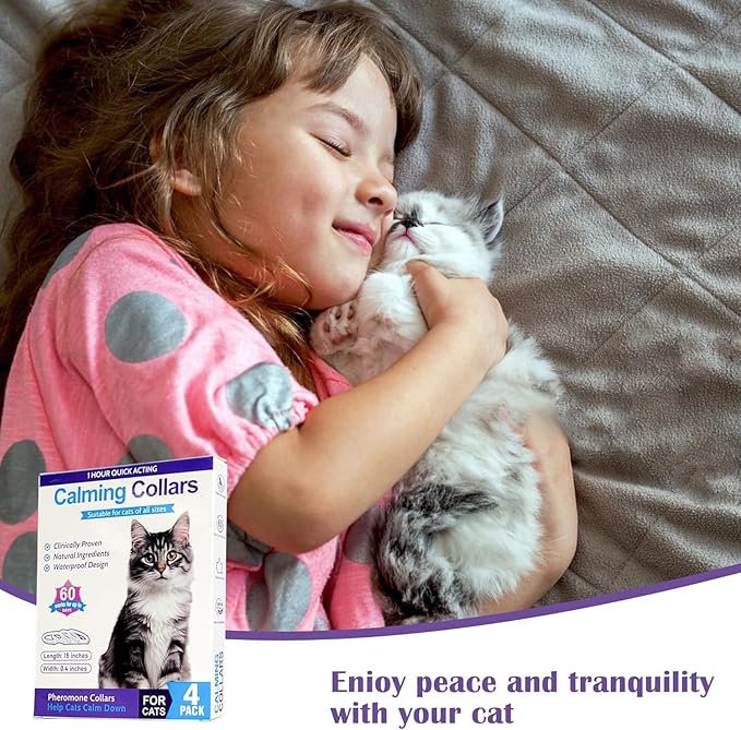 4 Pack Calming Collars for Cats - 60 Days Anxiety & Stress Relief, Adjustable Pheromones for Continuous Calming