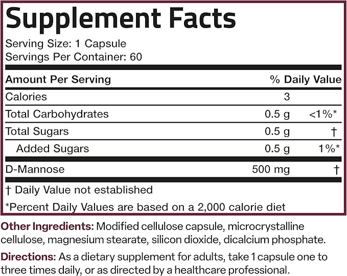 Bronson D-Mannose 500 MG Vegetarian Friendly Formula Non-GMO, 60 Capsules
