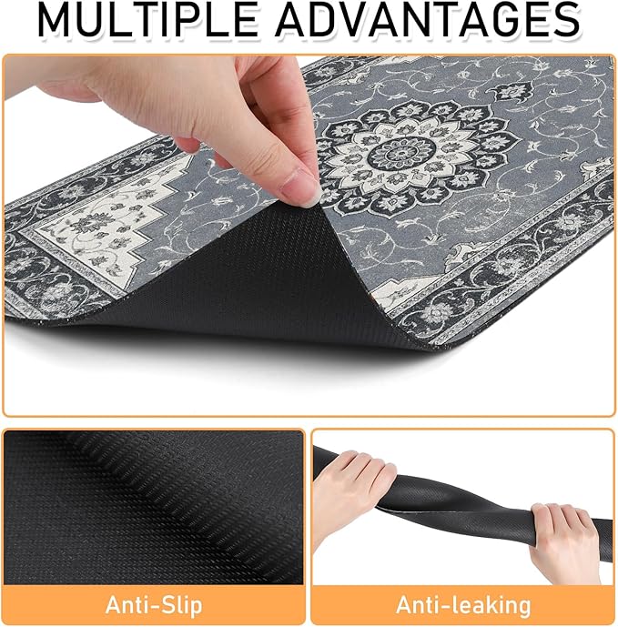 Dog Food Feeding Mat - Absorbent Diatomite Pet Dog Cat Bowl Mats for Food and Water, Anti Slip Dog Bowl Placemat for Floors, Quick Dry Pet Dish Matts Supplies, Bohemia Style, 17 * 30in