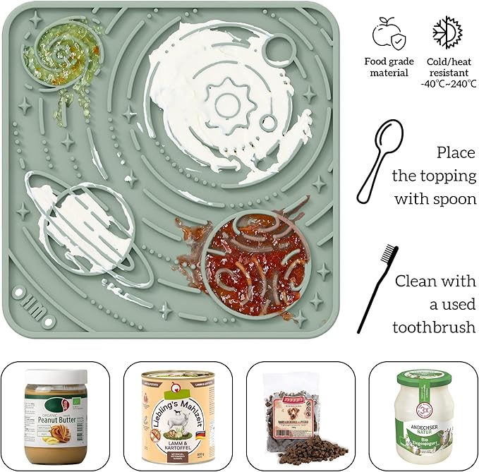 OHMO Lick Mat for Dogs and Cats(Small, Camo&Light Green, 2pcs) Enrichment Accessories Toy Space Star Easy Clean Pet Slow Feeder/Suction Cups, Licking Pad for Anxiety Relief and Boredom Reduction