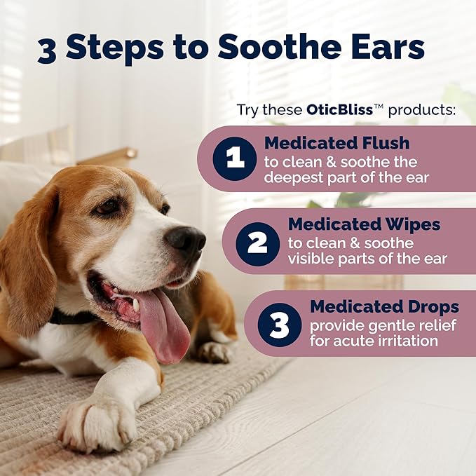 Vetnique Oticbliss Cat & Dog Ear Infection Treatment Drops, MicroSilver Yeast Infection Treatment for Dogs, Hydrocortisone for Itching, Redness Swelling (Ear Infection)