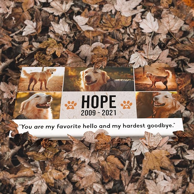 Personalized Pet Memorial with Keepsake Photo on Limestone - Headstones, Garden Stones, and Grave Markers for Dogs - Dog Memorial Stone, Pet Memorial Gifts - 12”x 6”x1.25" C (B. Hope Design)