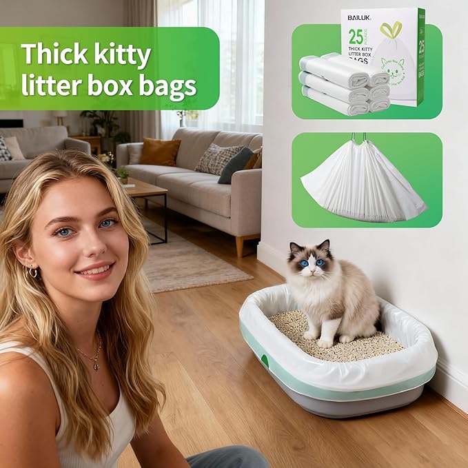 Litter Box Liners Large (37" x 18") - Thick Leak-Proof Drawstring Bags for Easy Clean Up, Jumbo Cat Litter Pan Liners Kit (24)