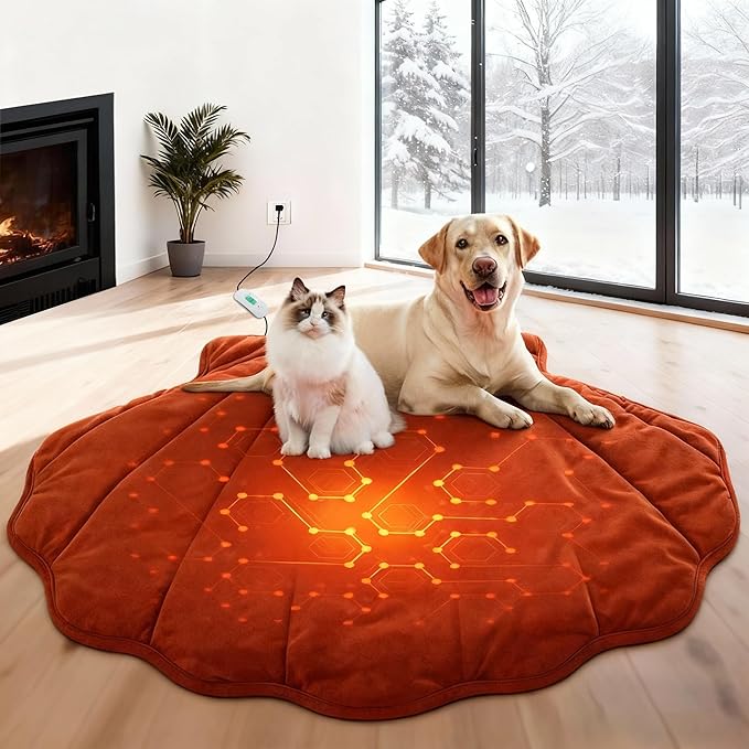 Large Dog Heating Pad Waterproof Electric Heated Pet Beds for Indoor Outdoor, Adjustable Temperature Heated Pet Beds, Washable Red Shall Shaped Cat Heating Pad Non Slip Bottom(35"X27")