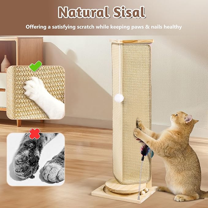 Couch Corner Cat Scratcher, 31'' Tall Cat Scratching Post with Interactive Ball Toys, Replaceable Sisal Scratch Pad for Indoor Cats, Furniture Protector for Sofa Wall