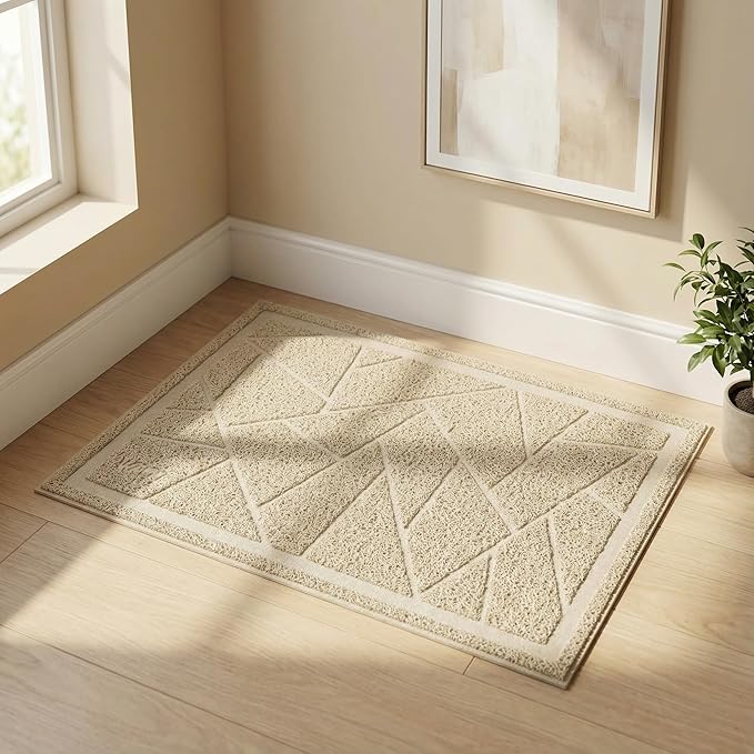 WePet Cat Litter Box Mat, Kitty Premium PVC Pad, Durable Trapping Rug, Phthalate Free, Urine-Resistant, Scatter Control, Mosaic, L 35 x 23 Inch, Beige