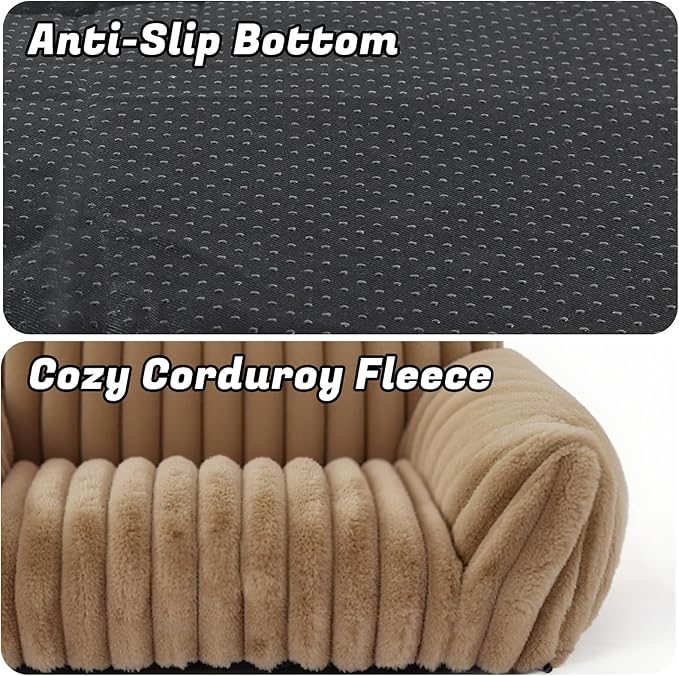Cat Couch for Pets - Cute Cat Beds for Indoor Cats with Removable Cover, Washable Soft Corduroy Plush, Fluffy Supportive Pet Sofa Chair for Cats, 24 inch Brown