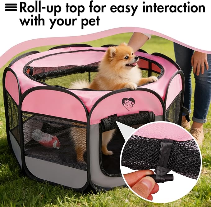 Dog Cat Playpen, Portable Foldable Dog Playpen Outdoor/Indoor Tent Crate Cage with Zipper Top Cover Door for Small Pet, Enclosed Dog Kennel for Kitten/Rabbit/Puppy