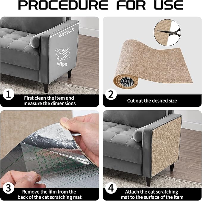 2 Pcs Total 78.8"x15.8" Cat Scratch Mat, Cat Scratch Couch Furniture Protector, Trimmable Self-Adhesive Cats Scratch Pads, DIY Cat Scratcher for Wall Protector and Covering Cat Tower (Khaki)