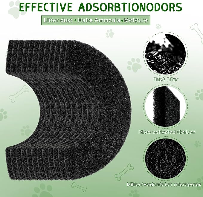 12 Pack 0.5 in Thickness Carbon Filters Compatible with Model 4, Cat Litter Box Filters Replacement to Absorb Odors Control Damp from Pets and Keep Home Fresh