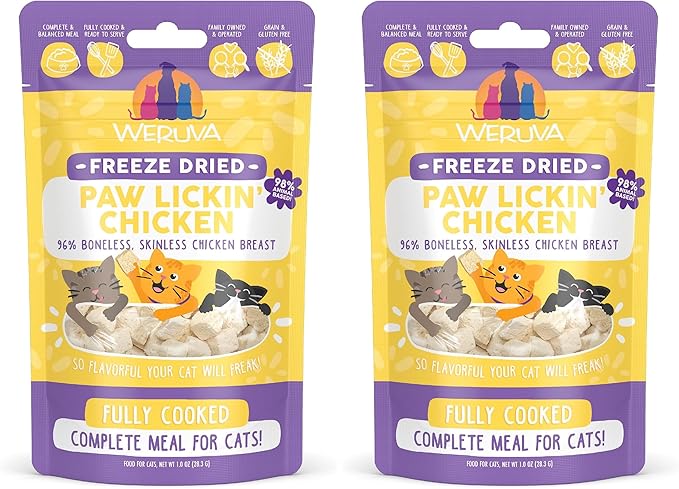 Weruva Cat Freeze Dried, Paw Lickin' Chicken with Chicken Breast, 1oz Bag (Pack of 2)