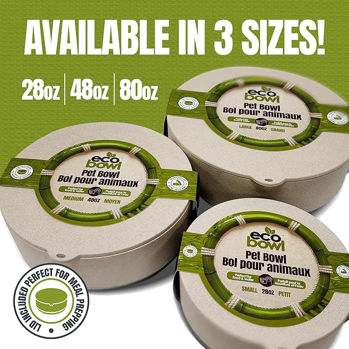 Palz&Co EcoBowl with Lid for Dogs & Cats, 80 oz Green - Natural Bamboo Pet Bowl with Non-Slip Base, Pet Food and Water Dish, Dishwasher Safe