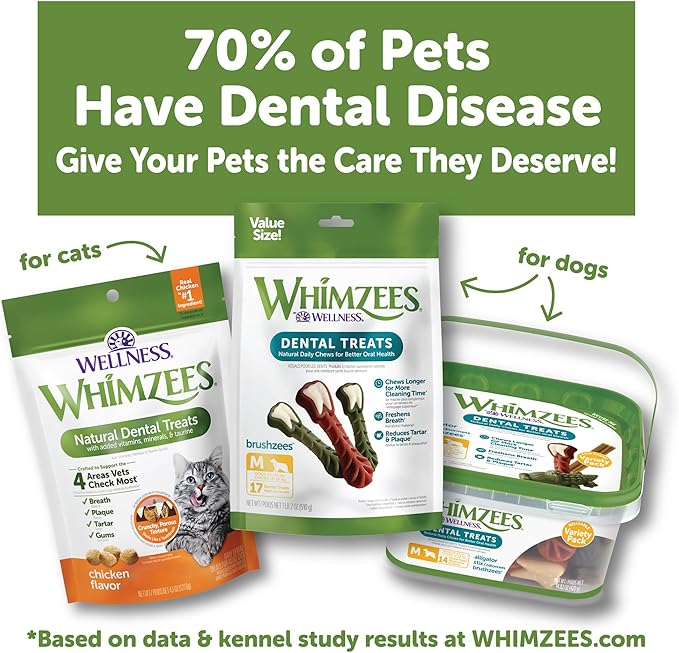 Wellness WHIMZEES Cat Dental Treats, Freshens Breath, Chicken Flavor, 2 oz Bag