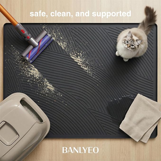 Cat Litter Box Mat - SM Small Medium Size 24 x 17 in, Water Proof, Kitty Litter Trapping Mat, Easy to Clean, Scatter Control, Odorless, Pet Supplies for Indoor Cats, Dark Gray