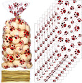 Blulu 100 Pieces Dog Treat Bags Puppy Party Favor Pet Paw Cone Cellophane Bags Candy Heat SealableDog Paw Gift with 100 Pieces Silver Twist Ties for Pet Cat Treat Party Favor(Red and Black)