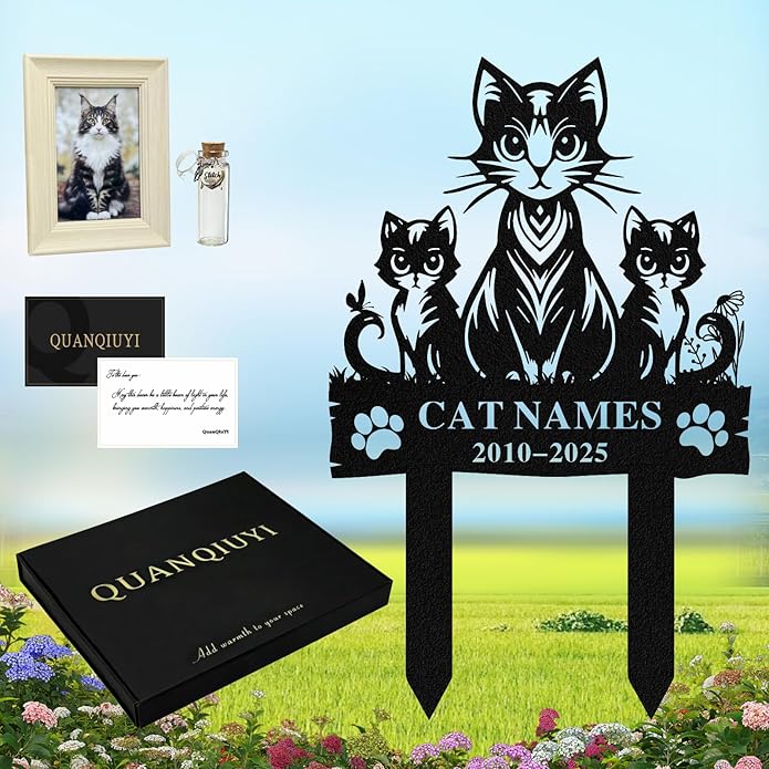 Personalized Memorial Marker for Departed Feline Friends, Handcrafted Cat Grave Stone
