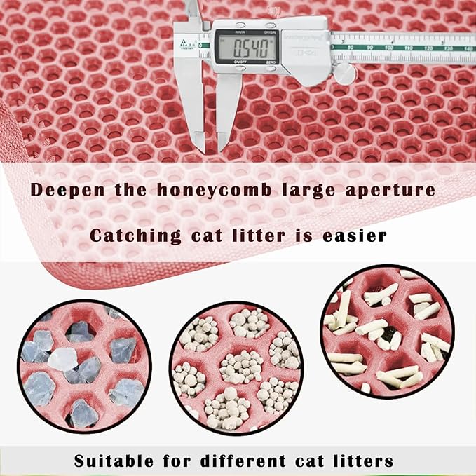 HCY&WLD Cat Litter Mat, Honeycomb Double Layer Cat Litter Trapping Mat, Waterproof Urine Proof Non-Slip, Scatter Control, Less Waste, Easier to Clean (Pink, 30" X 22")