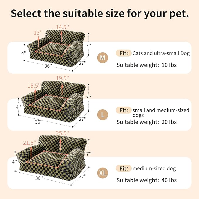Faux Fur Cat & Dog Sofa Cat Couch Mini Cat Bed Indoor Human Style Pet Sofa, Modern Pet Furniture for Cats, Washable ＆ Removable Cover, for Cats and Small Medium Dogs (Black/Green, Large(30X21 inch))
