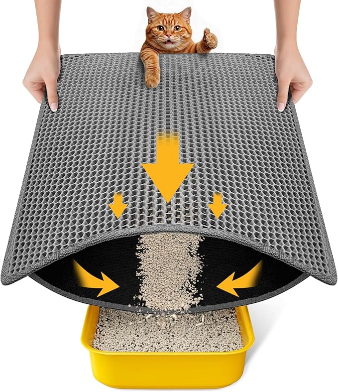 Cat Litter Mat New Size 23.6"x14.6" for Small Spaces, Upgrade Super Waterproof Back Layer Litter Box Mat, Non Slip, Durable, Soft on Paws Kitty Trapping Matt, Gray