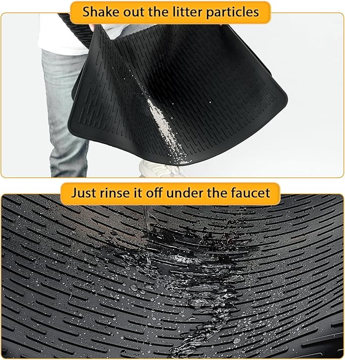 Cat Litter Mat,39x27in Waterproof Litter Mat,Large Rubber Litter Box Mats Easy to Clean,Washable Soft Cat Litter Mats Litter Trapping Mat,Indoor Floor XL Kitty Litter Mats-Black