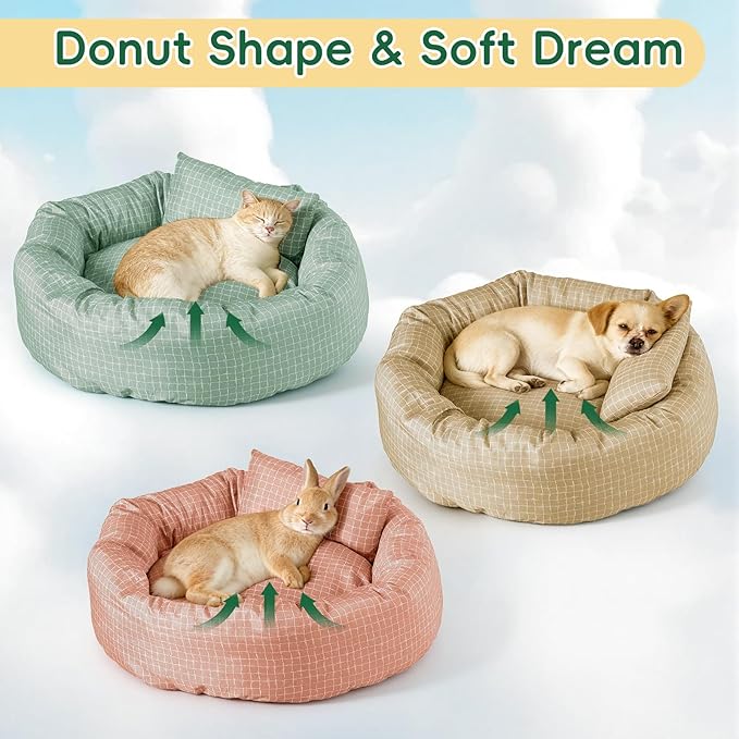 XXS Round Cat Bed 18 Inch - Washable Donut Cat Bed for Indoor Cats, Small Soft Cat Bed for Crate, Carrier, Catio, Playpen, Wall Shelve, Replacement Cushion for Cat Desk Perch, Yellow