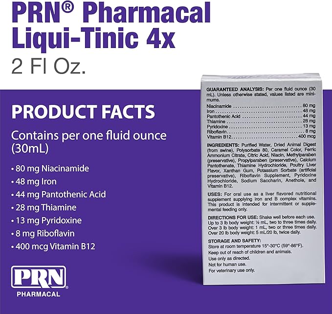 PRN Pharmacal Liqui-Tinic 4X - Iron & B Vitamin Supplement for Pets - Liver-Flavored - 2 fl oz (3 Pack)