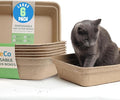 CallieCo Disposable Cat Litter Boxes - Portable Biodegradable Travel Litter Box for Cats, Sturdy and Durable Kitty Poo Box, Leak-Resistant Cat Tray Liners, Easy-Grip Rim, Large - 6 Pack