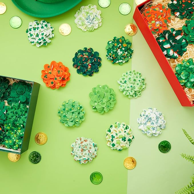 50 Pieces St Patricks Day Dog Collar Flowers Bulk Green Shamrocks Leprechauns Dog Charms Grooming Accessories Bowtie Flower for Puppy Cat Collar Attachment Embellishment Irish Party Costume