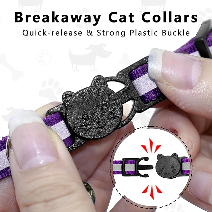 Cat Collar with Air Tag Holder, Reflective Kitten Collar with Bell, Breakaway Airtag Cat Collar for Boys Girls Cats, GPS Tracker for Cats 0.4’’ Width Adjustable Safe Kitty Collar, Light Purple