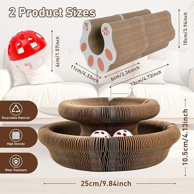 2PCS Cat Toys Cat Scratcher Magic Organ Cat Scratcher, Infinity Scratching Board Reversible Interactive Cardboard Kitten Pads for Bored Indoor Cats-Cat Interactive Toys