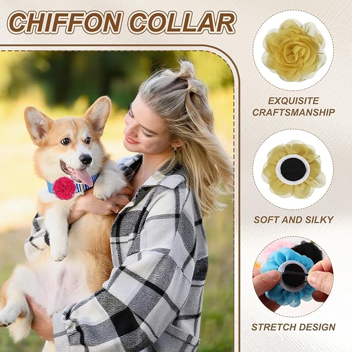 Dog Collar Flowers, Pet Flower Charms Soft Chiffon Cat Collar Bow Tie Floral Grooming Supplies, Intended for Dog