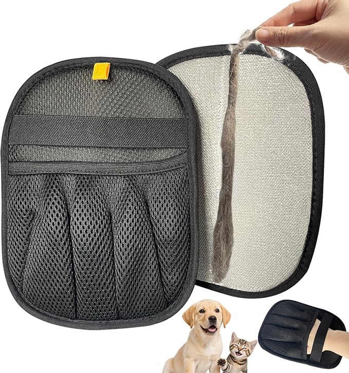 Reusable Pet Hair Remover Glove for Couch & Bedding - 5-Finger Versatile Fabric - Safe Fur Remover Mitt, Black - Professional Cat & Dog Hair Scraper for Carpeted Stairs, Clothes,Car Seats