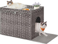 Feandrea Cat Litter Box Enclosure, Handwoven Rattan Hidden Litter Box Furniture with Extra Litter Mat, Removable Washable Tray, Boho Cat House, End Table, Dove Gray UPCL014G01