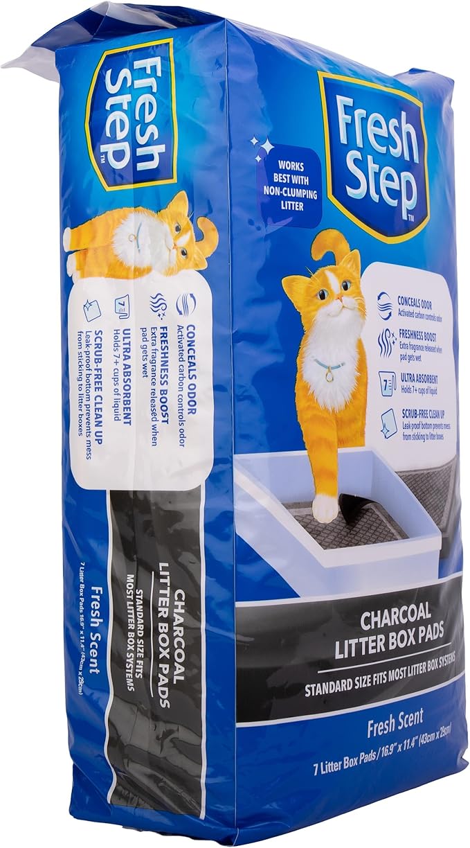 Fresh Step Charcoal Litter Box Pads - Ultra-Absorbent Cat Litter Pads with Activated Carbon for Odor Control, 16.9" x 11.4" - 7 Count
