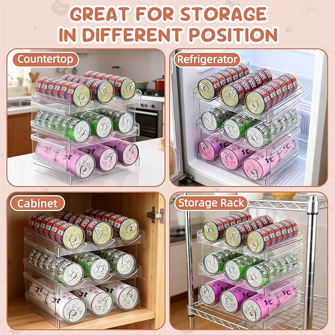 FHTONGE Heavy-Duty Cat Can Organizer for Multiple Sizes, Transparent Wet Cat Food Storage Rack for Pantry Kitchen Cabinet Rridge, 3-Tier Pet Canned Goods Dispenser Shelf Dog Tins Holder Container