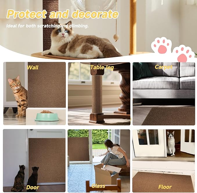 Cat Scratch Furniture Protector, 39.3''x15.8'' Trimmable DIY Self-Adhesive, Durable Corner Scratcher Couch Protectors from Cat Claws for Sofa, Tree Shelves & Scratching Posts (Brown)