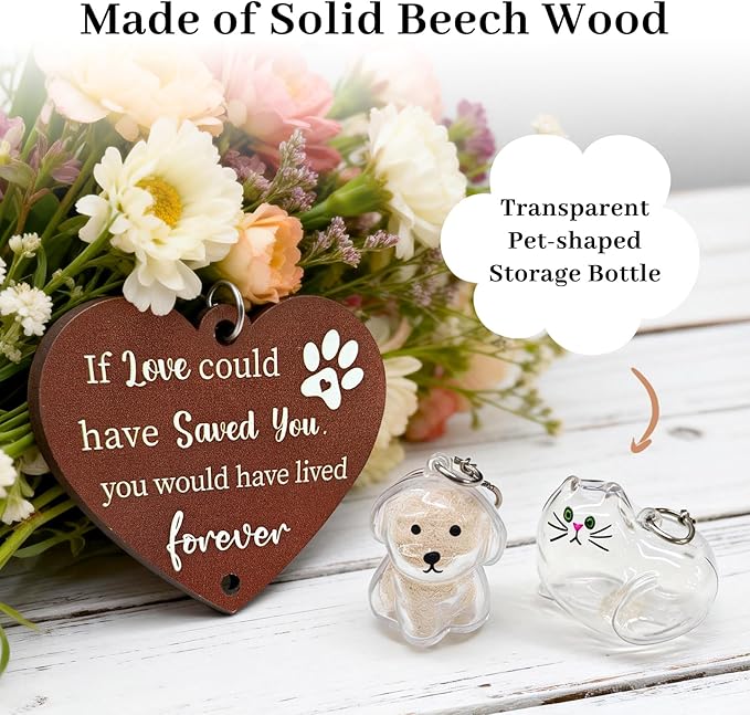 Dog Memorial Gifts for Loss of Dog, Pet Memorial Picture Frame with Two Pet Shaped Fur Keepsake Bottles, Loss of Dog Cat Sympathy Gift, Rotating Wooden Frame for 4x6 Photo