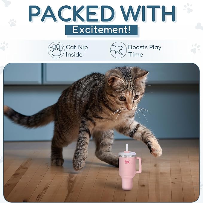 Kitty Cup Catnip Toy - Valentines & Birthday Cat Gift Toy with Catnip & Crinkle, Funny Gift for Girl Indoor Kitten (Pink Peach Dust)