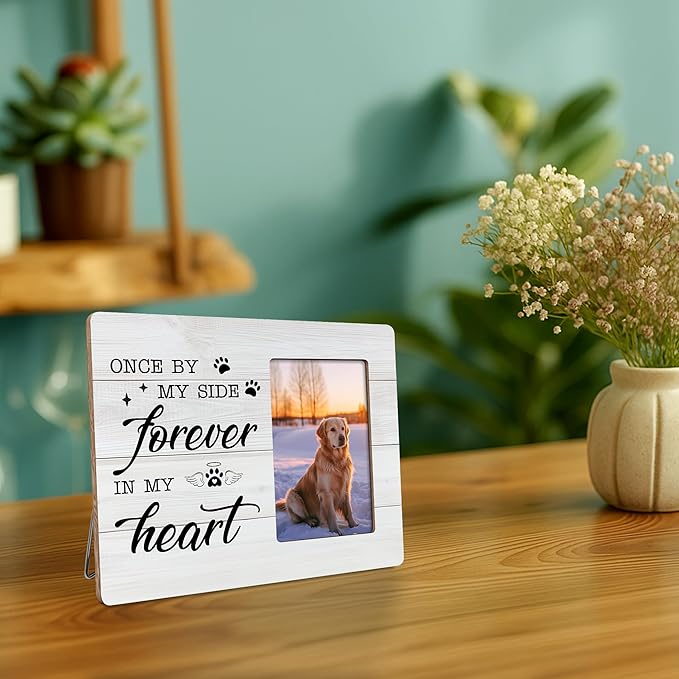 Pet Memorial Gifts for Dogs Sympathy, Loss of Dog Gift Picture Frame, Once by My Side Forever in My Heart Frames Fits 4x6 Photo