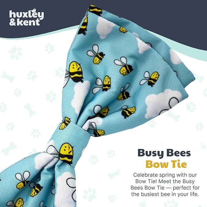 Huxley & Kent Pet Bow Tie for Dogs & Cats - Spring Theme Adjustable Hook & Loop Collar Accessory - Cute & Comfortable for Holidays & Celebrations - Busy Bees, Small