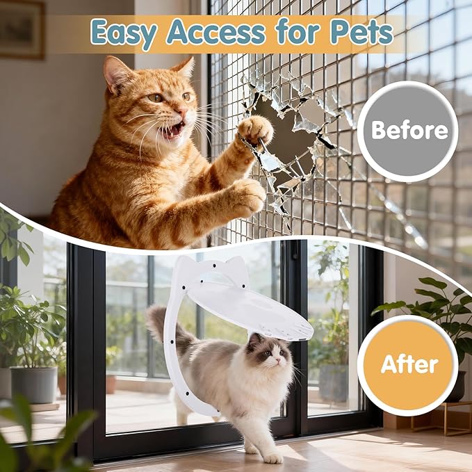 Cat Door for Screen Door, Cat Screen Door, Pet Screen Doors with Lockable Magnetic Flap for Doggy and Cat Door, 11.42 x 8.66 x 0.39in (White)