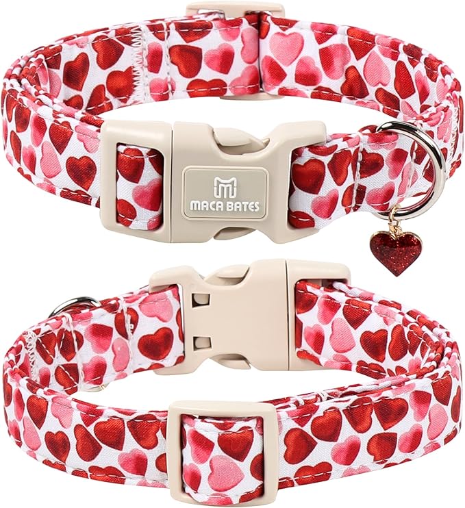 Maca Bates Valentine's Day Dog Collar with Red Love Heart Charm for Extra Large Girl Boy Dogs, Ombre Effect Heart Pattern,Adjustable Durable Soft Collars Valentine Gift for Male Female Puppy