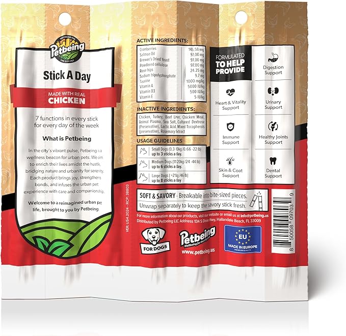 Stick a Day for Dogs | Specially Formulated 7-in-1 Functions Daily Real Meat Supplement for Dogs | Dog Chew Stick & Pet Vitamins Supplements Combination (7-Pack x 4, Mix)