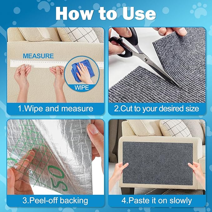 196.8x15.8 Cat Wall Scratcher Mat with Nano Tape,Anti Cats Scratch Furniture Couch Carpet Corner Protector for Indoor,Trimmable Cat Scratching Pad Board Sofa Replacement