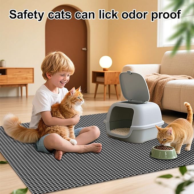 XL Extra Large Cat Litter Box Trapping Mat Honeycomb Tracking Catcher for Indoor Floor, Washable Waterproof Kitty Litter Tray Pads, Keep Your Home Easy Clean, Non Slip and Deodorizing 36x30 Inch