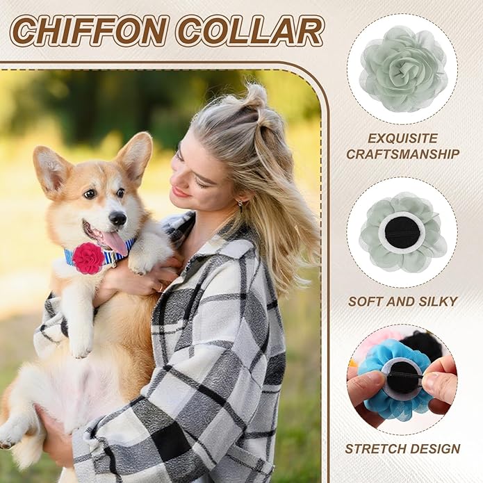 Dog Collar Flowers, Pet Flower Charms Soft Chiffon Cat Collar Bow Tie Floral Grooming Supplies, Intended for Dog