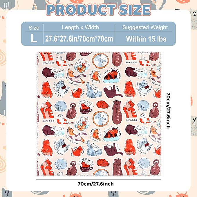 27.6" Cat Grooming Wrap for Cutting Nails, Cat Pattern Self-Adherent Fabric Wrap for Cats, Anti-Scratch Anti-Escape Multifunctional Cat Swaddle Tool for Teeth Brushing, Ear Cleaning