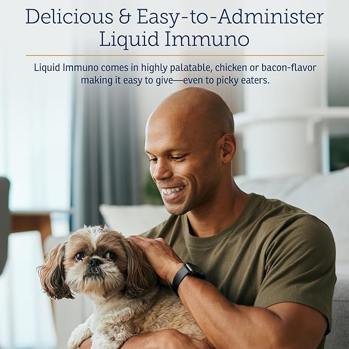 Rx Vitamins Liquid Immuno - with L-Lysine for Cats and Dog Health - Reishi Mushroom Supplement for Dogs & Cat Immune Support - Vitamins and Eye Supplements with Lutein - Bacon (2oz)