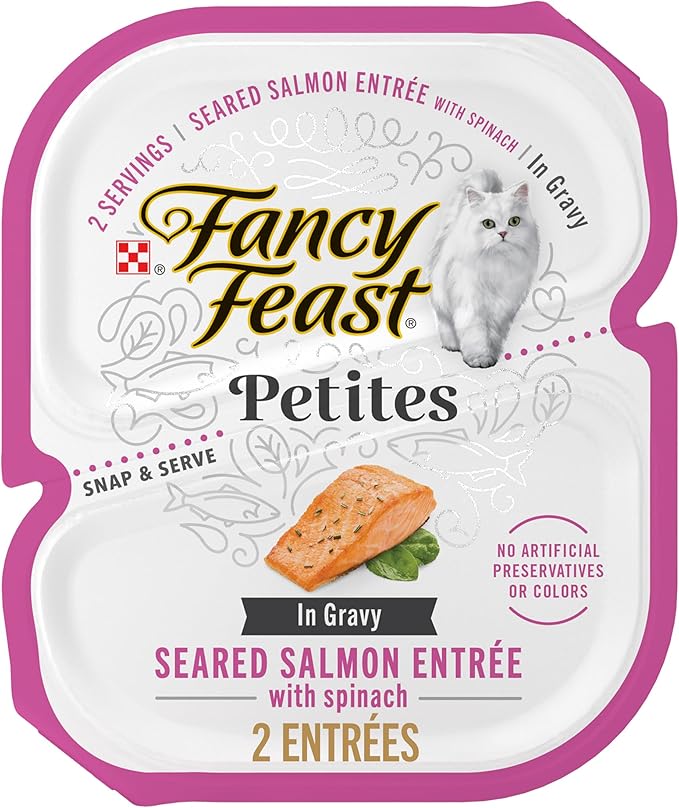 Purina Fancy Feast Petites Seared Salmon Entree With Spinach in Gravy Gourmet Wet Cat Food - (Pack of 12) 2.8 oz. Tubs