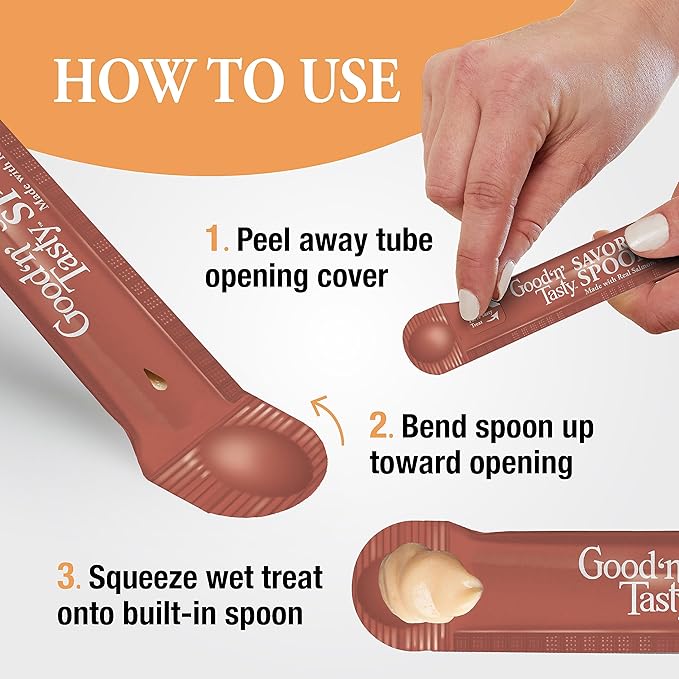 Good 'N' Tasty Savory Spoonables with Real Salmon, Tuna & Krill, 6 Count Tube, Triple Flavor Squeezable Lickable Wet Treats for Cats with Built-in Spoon for Less Mess